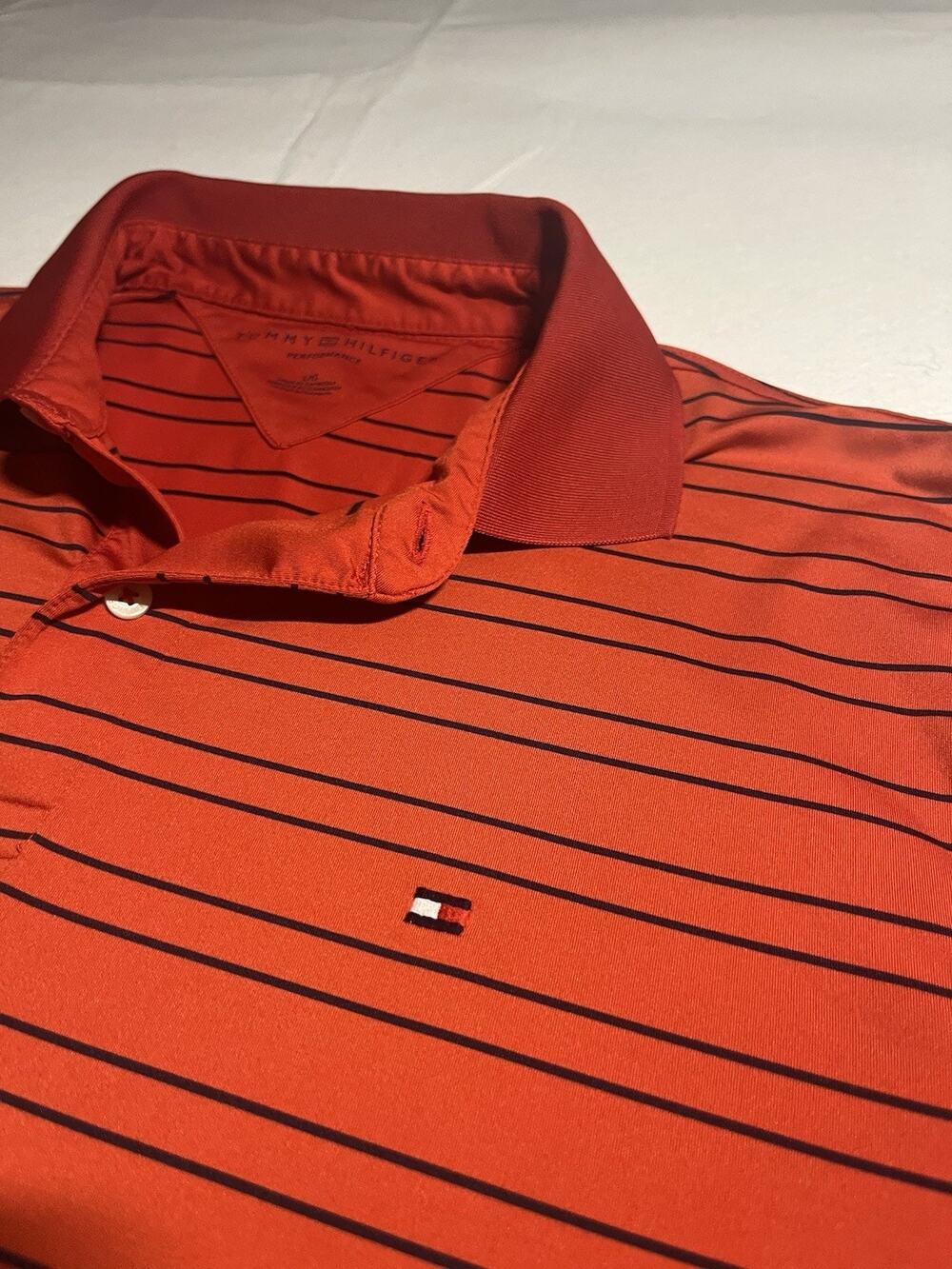 Tommy Hilfiger Performance Men’s Large Red Navy Stripe Golf Polo Shirt
